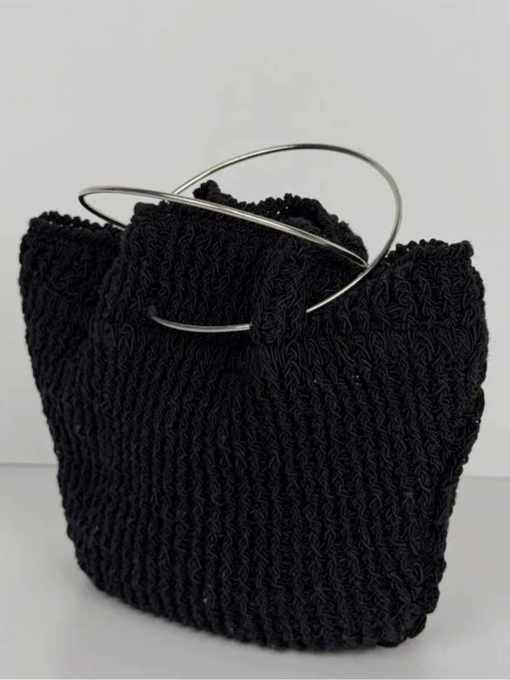 The Row Black Crochet Wristlet with Silver Metal Handles
